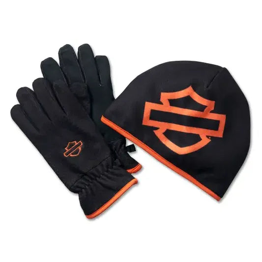 Harley-Davidson® Gift Set Fleece Beanie & Gloves black/orange