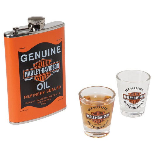 Harley-Davidson® Oil Can Flask & Shot Glass Set