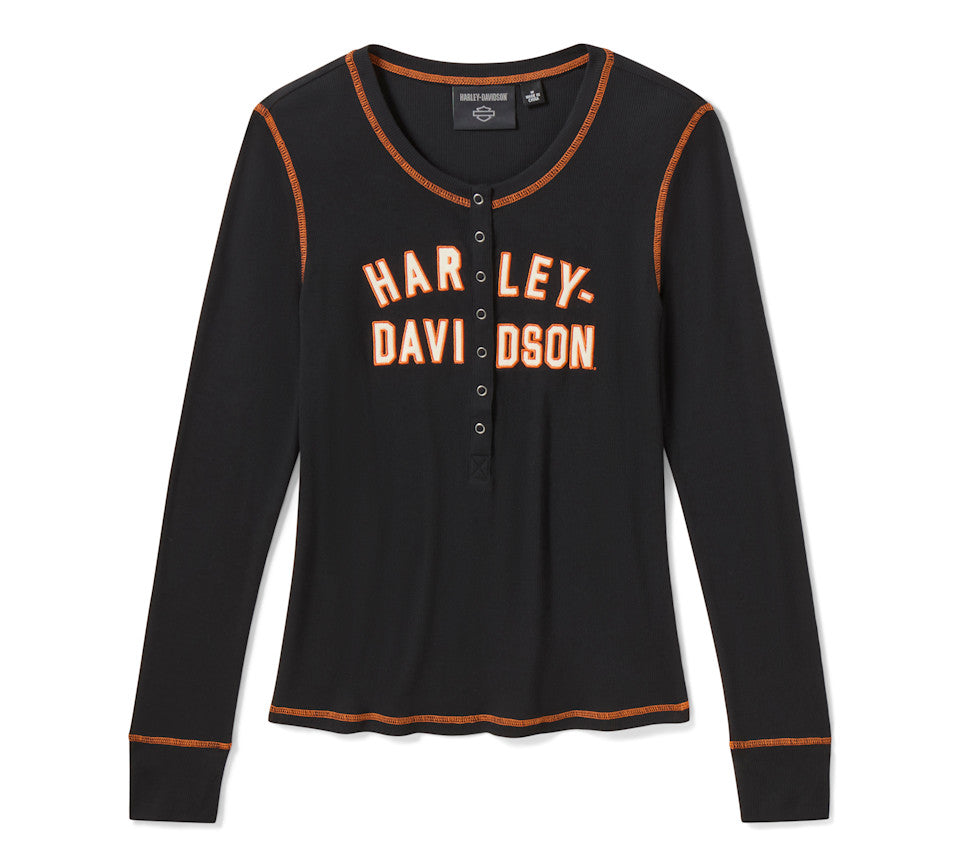 Women's H-D Essential Snap Henley - Harley Black