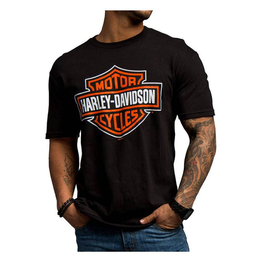 Harley-Davidson®  Bar & Shield Orange on White Men's Watford Dealer Tee - Black