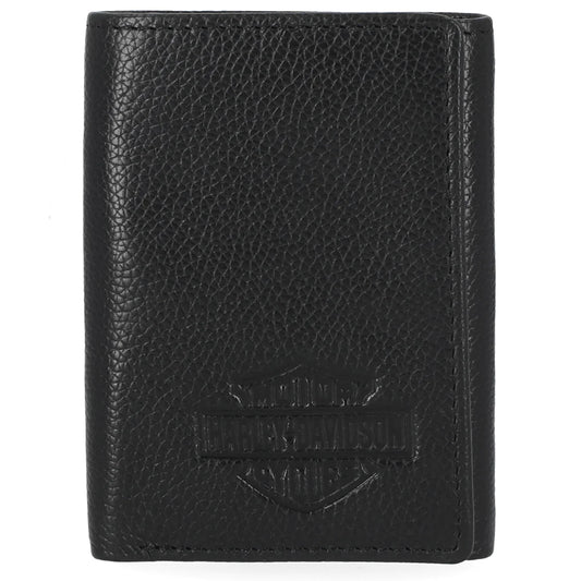 Harley-Davidson Men's Classic Bar & Shield Logo Genuine Pebble Leather Tri-Fold Wallet