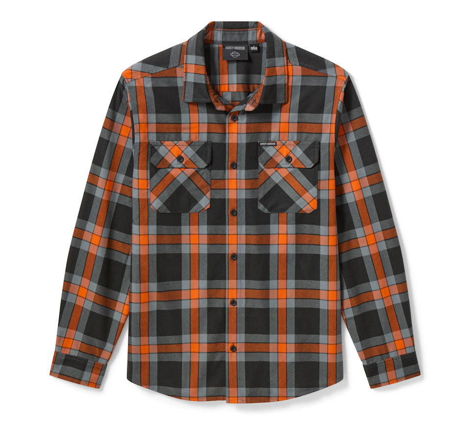 Men's H-D Standard Long Sleeve Plaid Shirt - Hawaiian Sunset & Harley Black