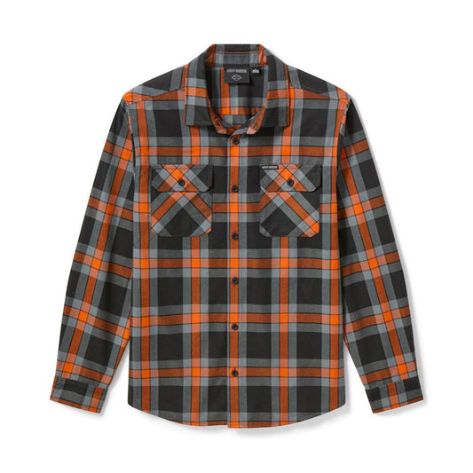 Men's H-D Standard Long Sleeve Plaid Shirt - Hawaiian Sunset & Harley Black