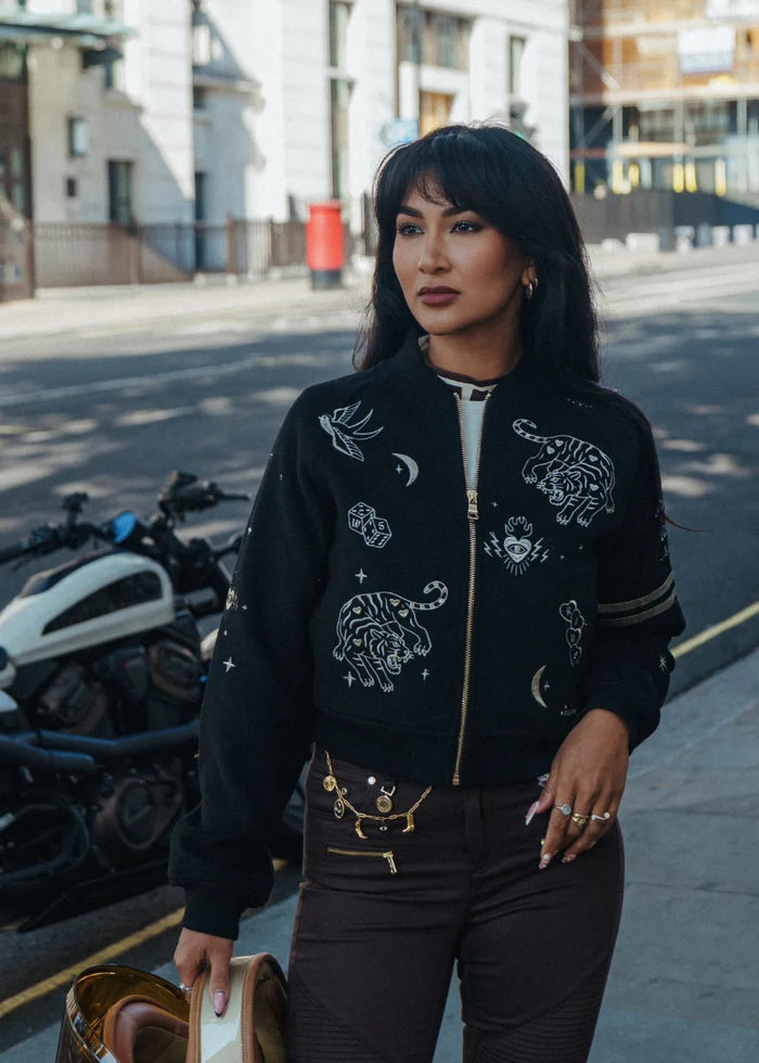 Wildust Sisters Ladies Oracle Black Varsity Jacket