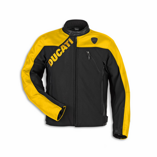 Ducati Logo C1 Men's Leather-Fabric Jacket Black/Yellow