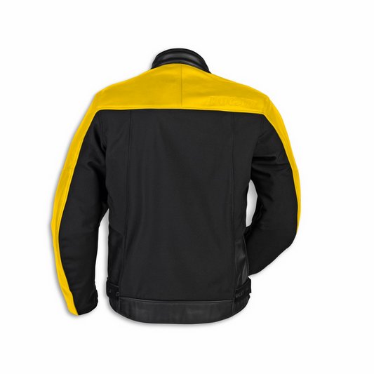 Ducati Logo C1 Men's Leather-Fabric Jacket Black/Yellow