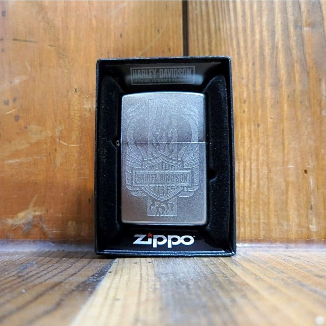 Harley-Davidson®  Satin Chrome Zippo Lighter With Flames & B&S Logo