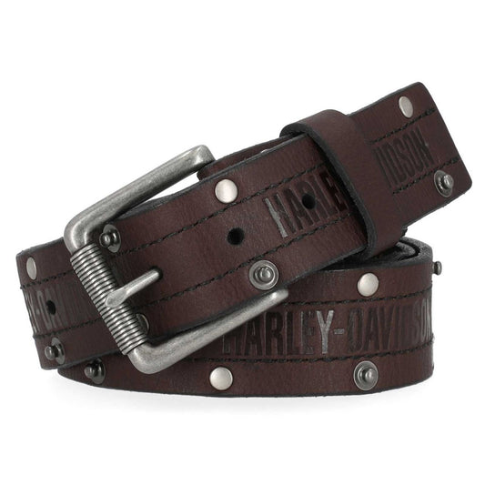 Harley-Davidson® Men's Double Edge Rivet Genuine Leather Belt, Black