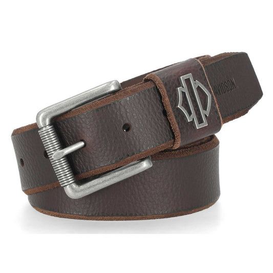 Harley-Davidson® Men's Die Cut Open Bar & Shield Genuine Leather Belt, Brown