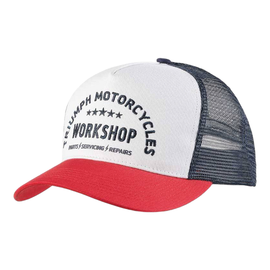 Triumph Workshop Trucker Cap in Bone and Red