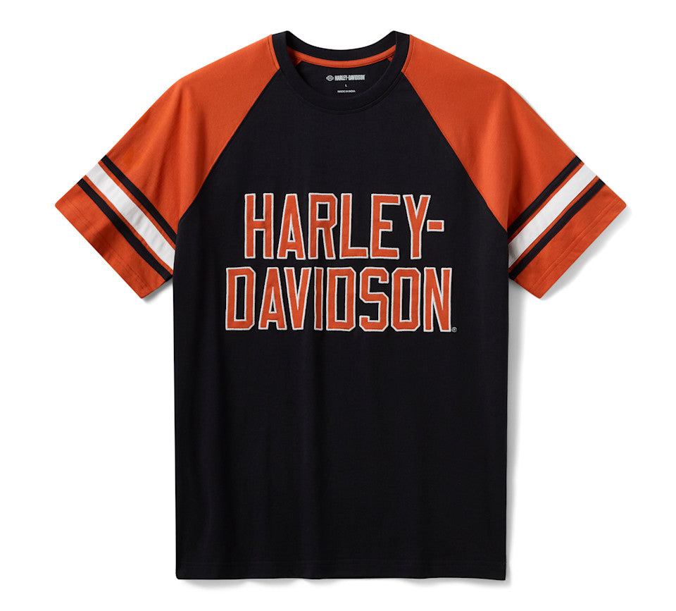 Harley Davidson® Men's H-D Essential Sleeve Stripe Raglan Tee Black & Orange