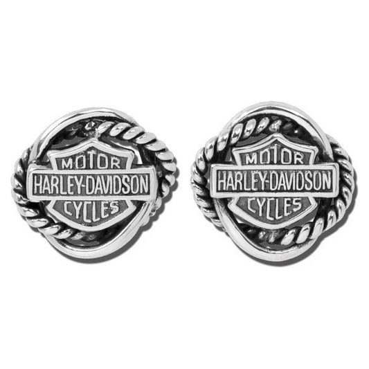 Harley-Davidson® Women's Woven Circle Bar & Shield Post Earrings