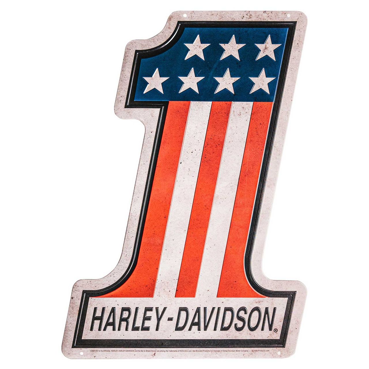 Harley-Davidson® Distressed Tin Sign, Embossed #1 RWB Logo