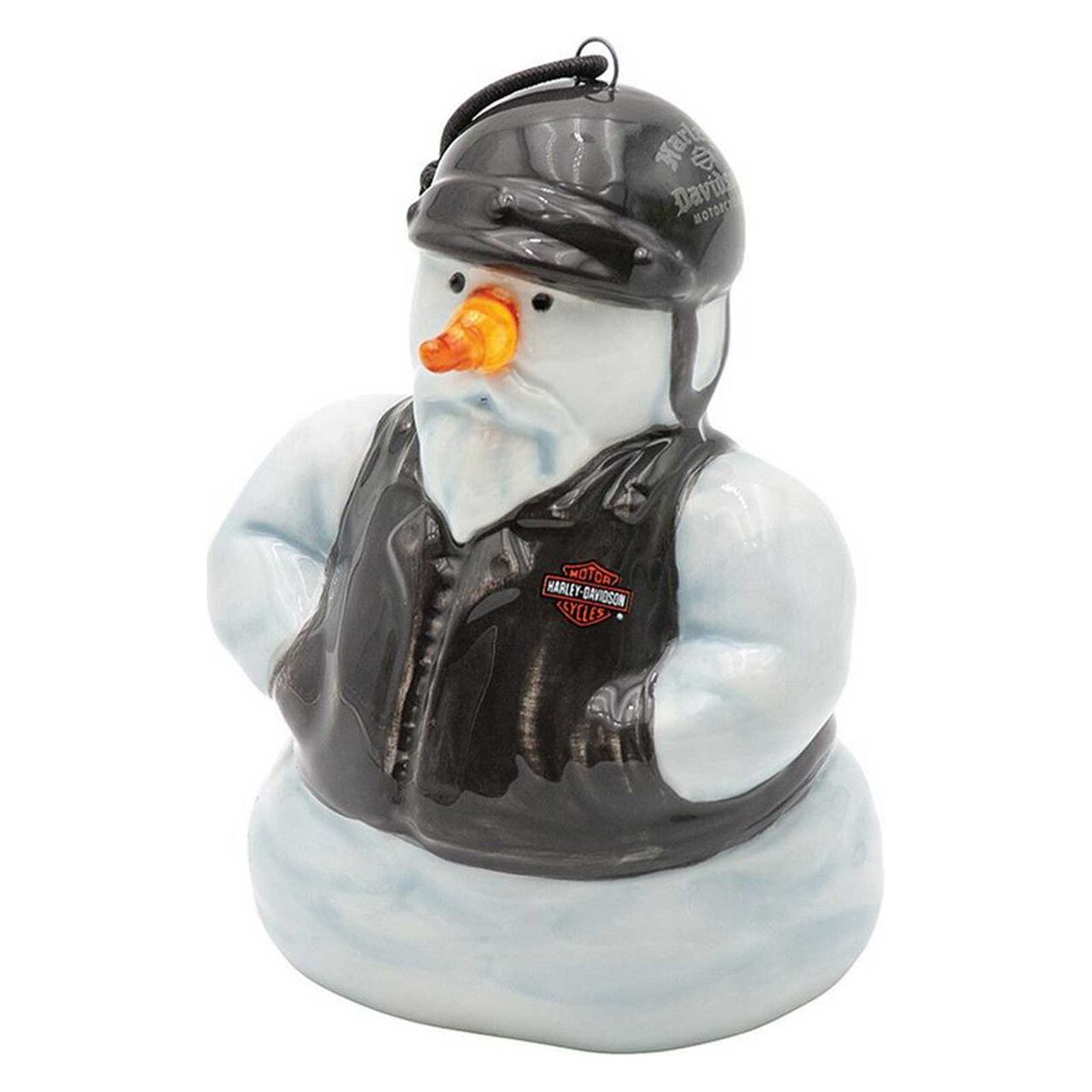 Harley-Davidson® Sculpted Ceramic Biker Snowman LED Christmas Ornament, White