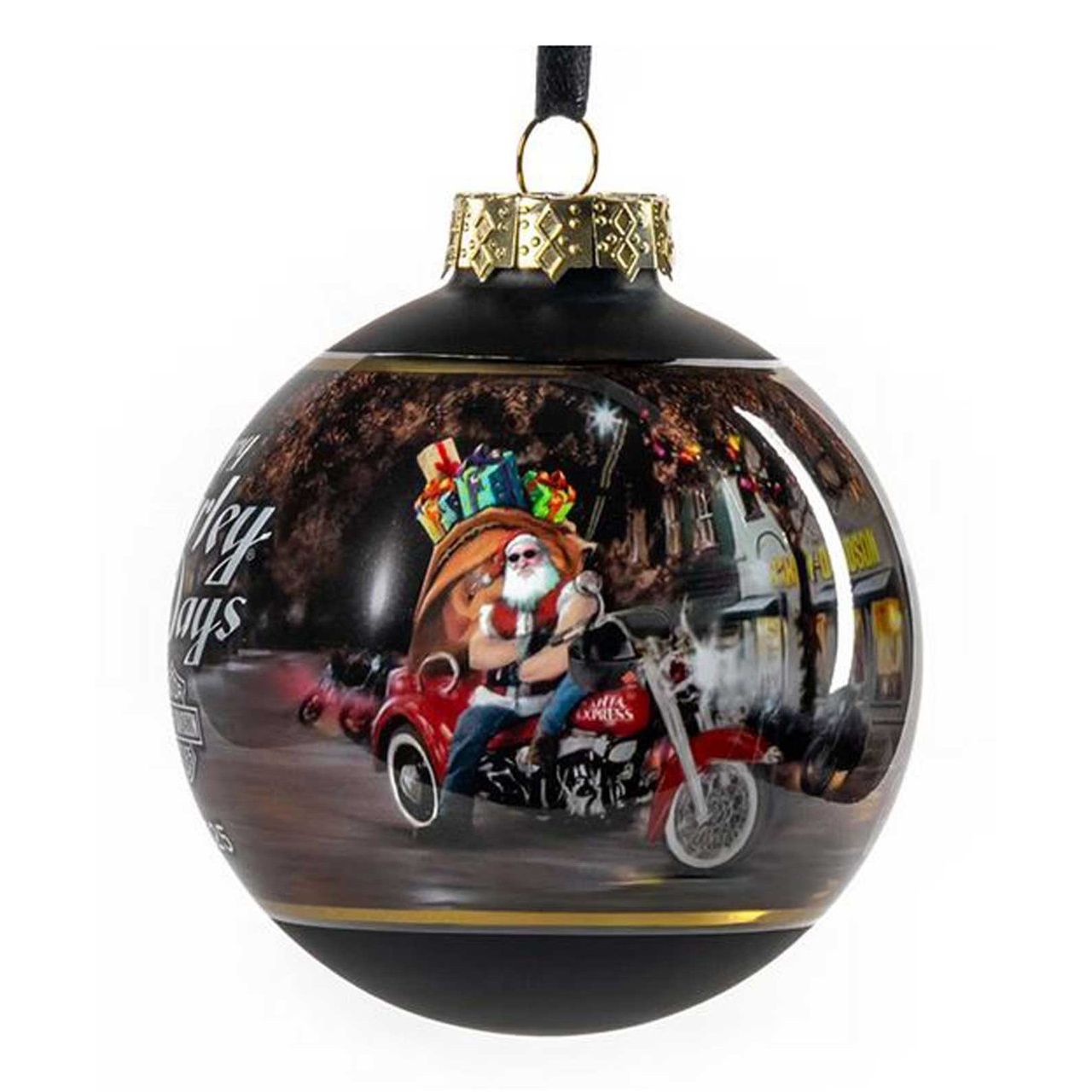 Harley-Davidson® 2025 Biker Santa Glass Ball Christmas Tree Ornament