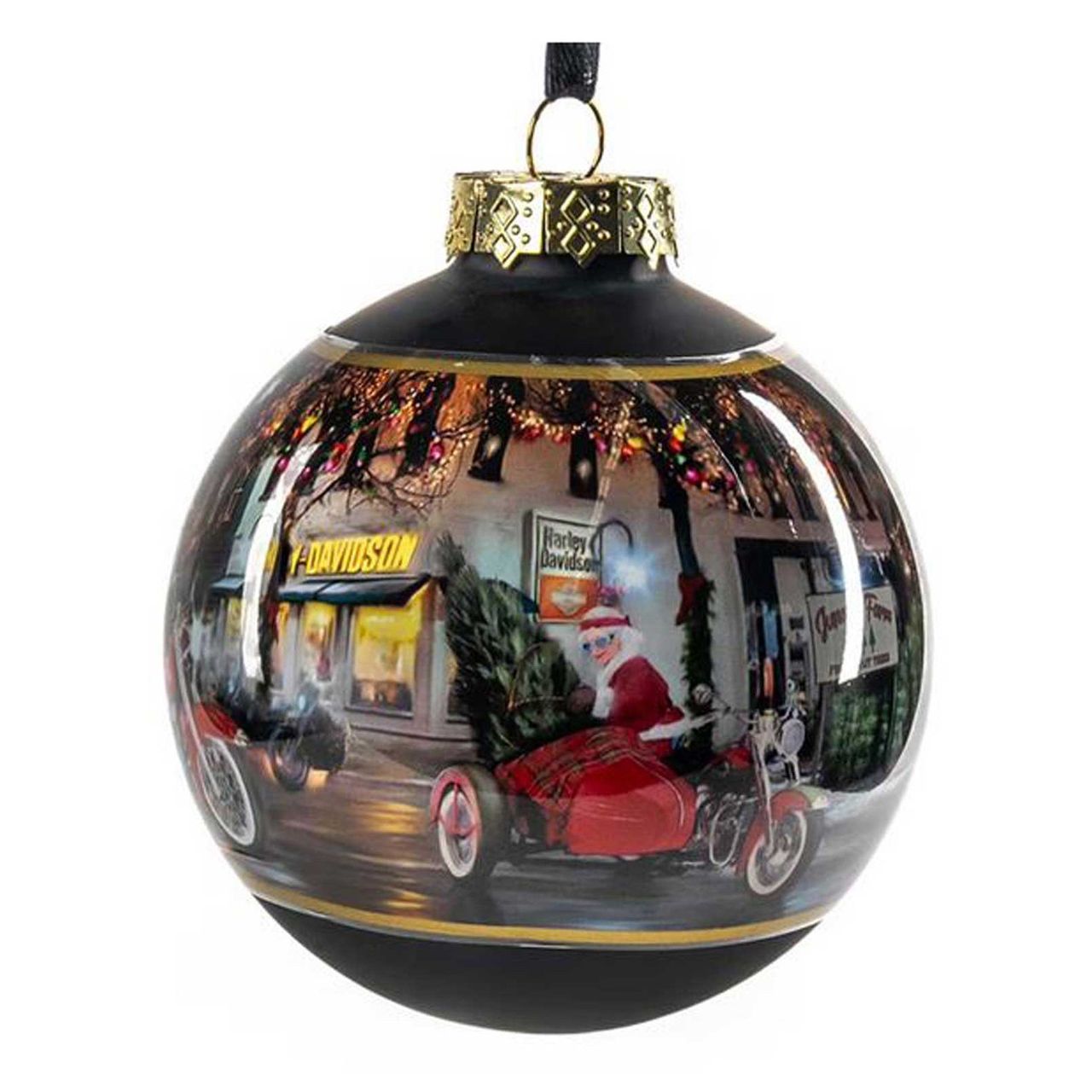 Harley-Davidson® 2025 Biker Santa Glass Ball Christmas Tree Ornament