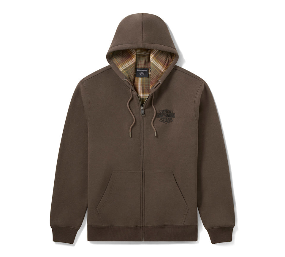 Harley Davidsons® Men's American Classic Flannel Lined Zip Hoodie - Black Olive