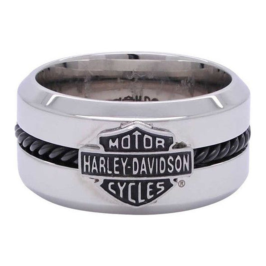Harley-Davidson® Men's Black Stainless Steel Wire Bar & Shield Ring
