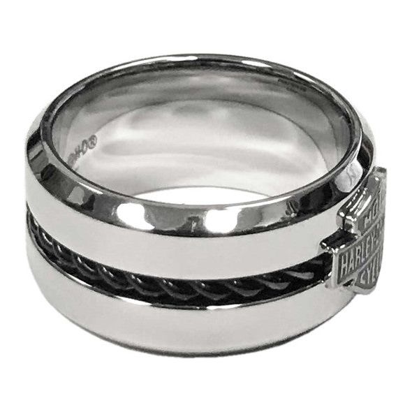 Harley-Davidson® Men's Black Stainless Steel Wire Bar & Shield Ring