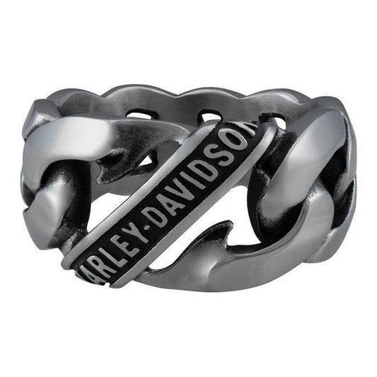 Harley-Davidson® Men's Banner Curb Chain Link Steel Band Stainless Steel Ring