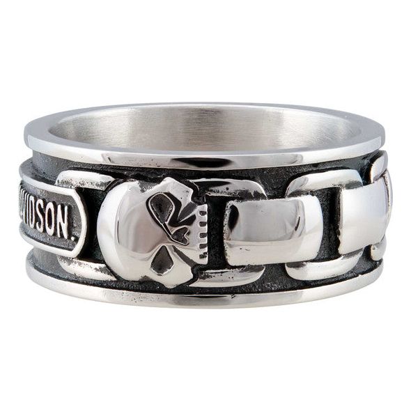 Harley-Davidson® Men's Willie G Skull & Chain Band Ring, Stainless Steel