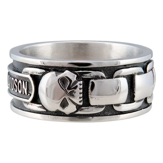 Harley-Davidson® Men's Willie G Skull & Chain Band Ring, Stainless Steel