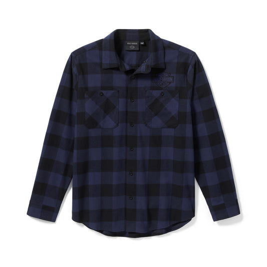 Harley-Davidson® Men's Bar & Shield Buffalo Check Flannel - Plaid - Mood Indigo/Harley Black