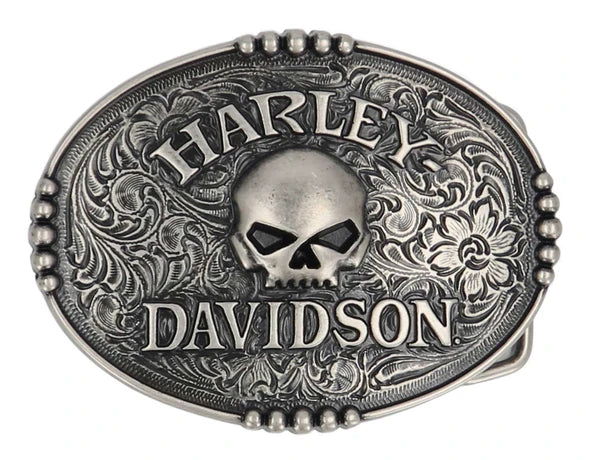 Harley-Davidson® Men's Raised Willie G Skull Logo Belt Buckle, Nickel Finish