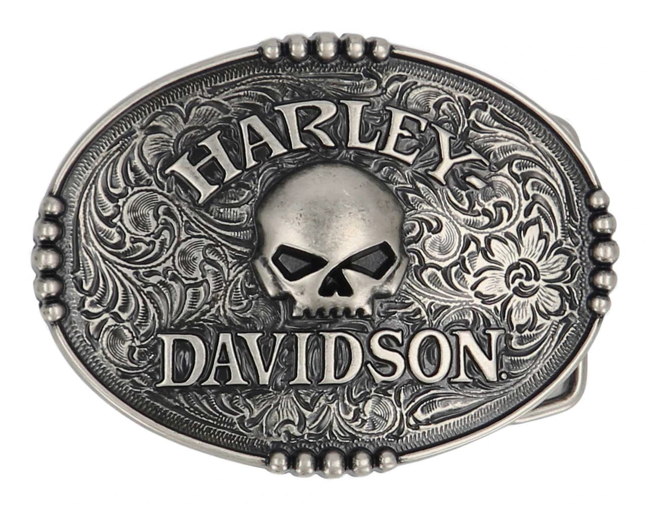 Harley-Davidson® Men's Raised Willie G Skull Logo Belt Buckle, Nickel Finish