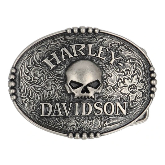 Harley-Davidson® Men's Raised Willie G Skull Logo Belt Buckle, Nickel Finish