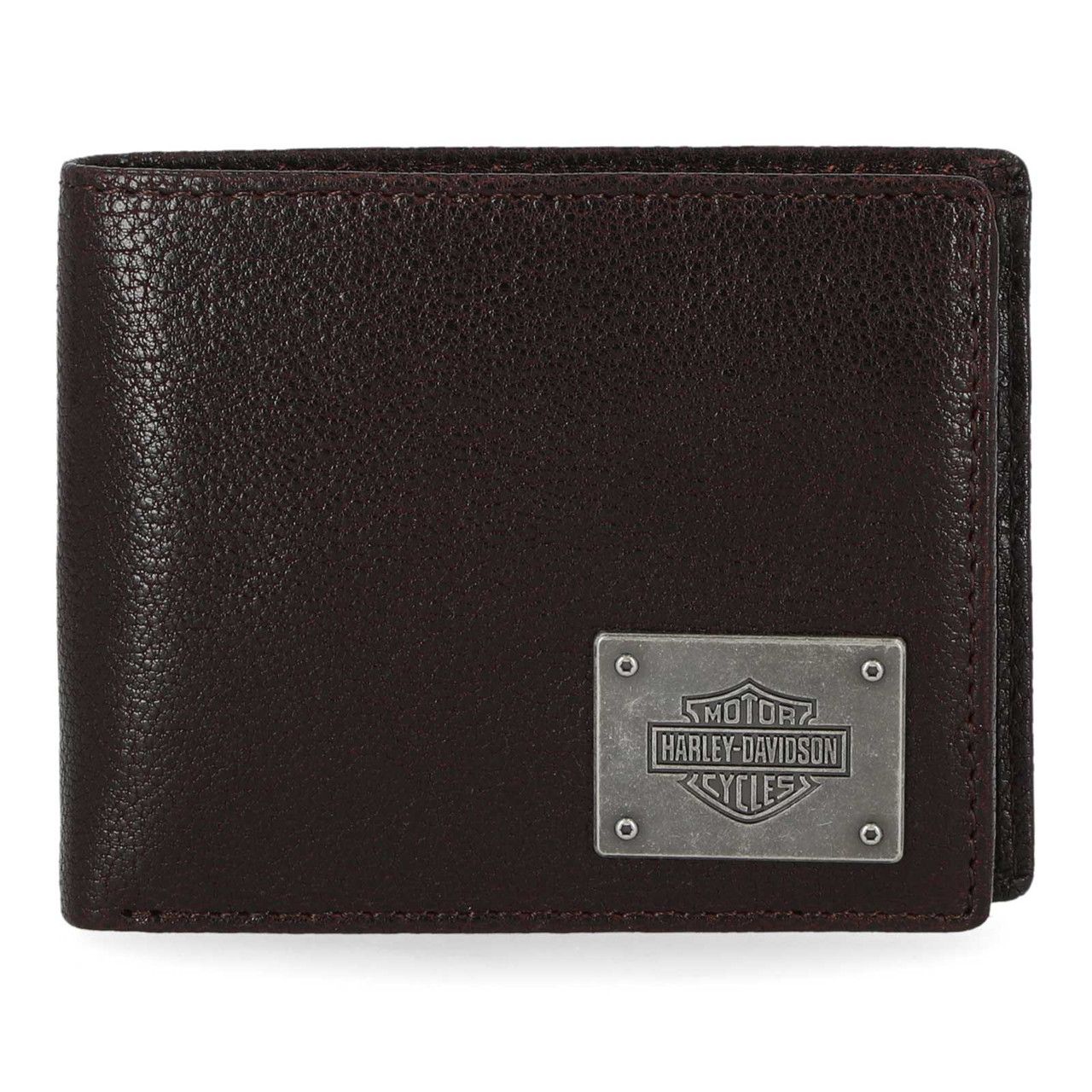 Harley-Davidson® Men's Bar & Shield Plate Passcase Leather Bi-Fold Wallet - Brown