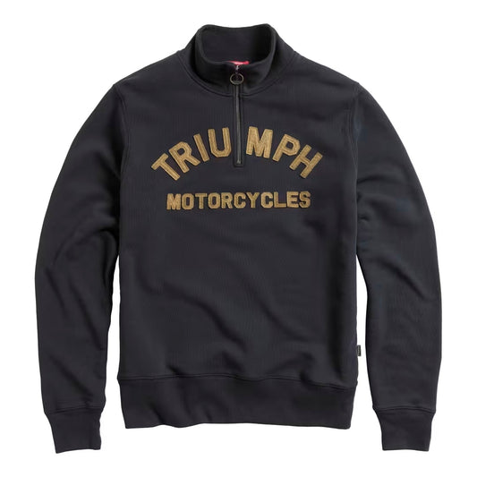 Black sweatshirt with 'Triumph Motorcycles' text on a white background