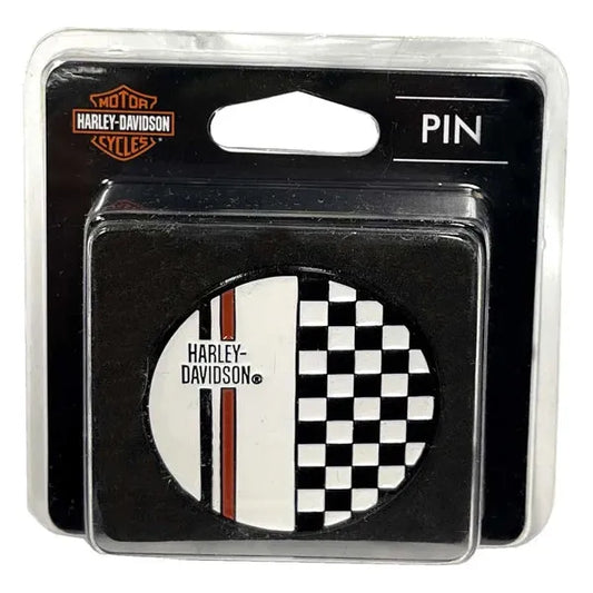 Harley-Davidson® 1.5 inch. Bold Checkered Round Metal Pin - Black & White