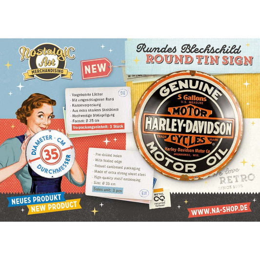 Harley-Davidson® Genuine Motor Oil Tin Sign Round