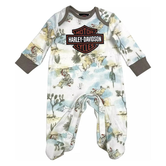 Harley-Davidson® Baby Boys Bar & Shield Printed Footed Coveralls - White