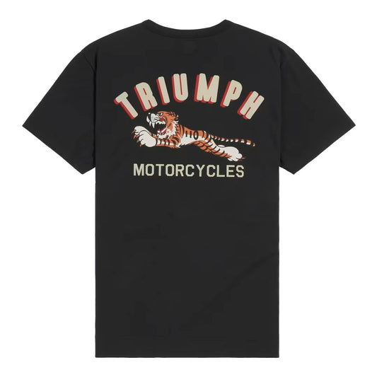 Black t-shirt with Triumph Motorcycles logo featuring a tiger on a white background