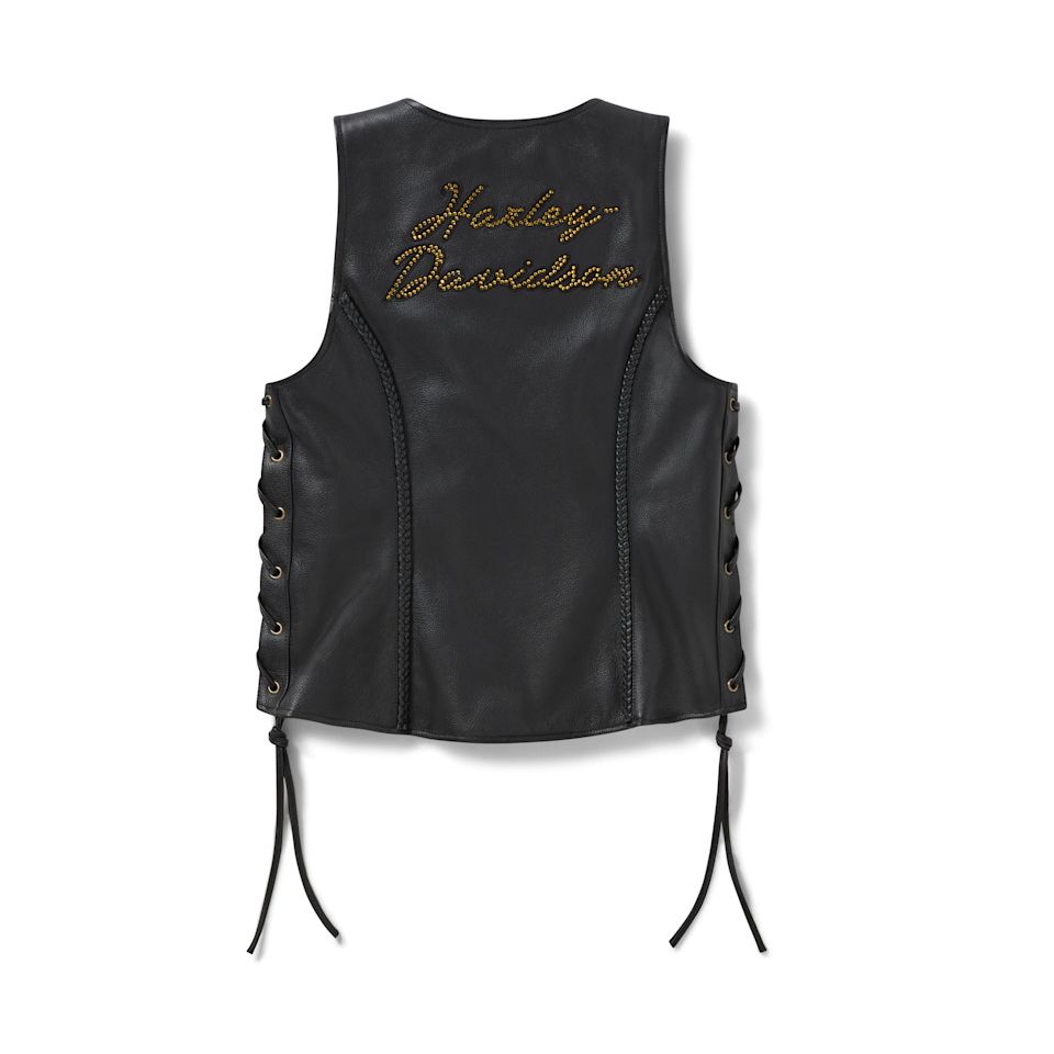 Harley Davidson® Women's Script Bling Leather Vest Black