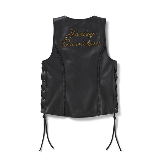 Harley Davidson® Women's Script Bling Leather Vest Black