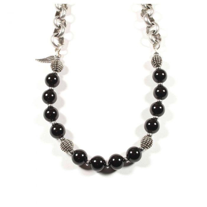 Black Pearl Wallet Chain - Shiny Black Onyx