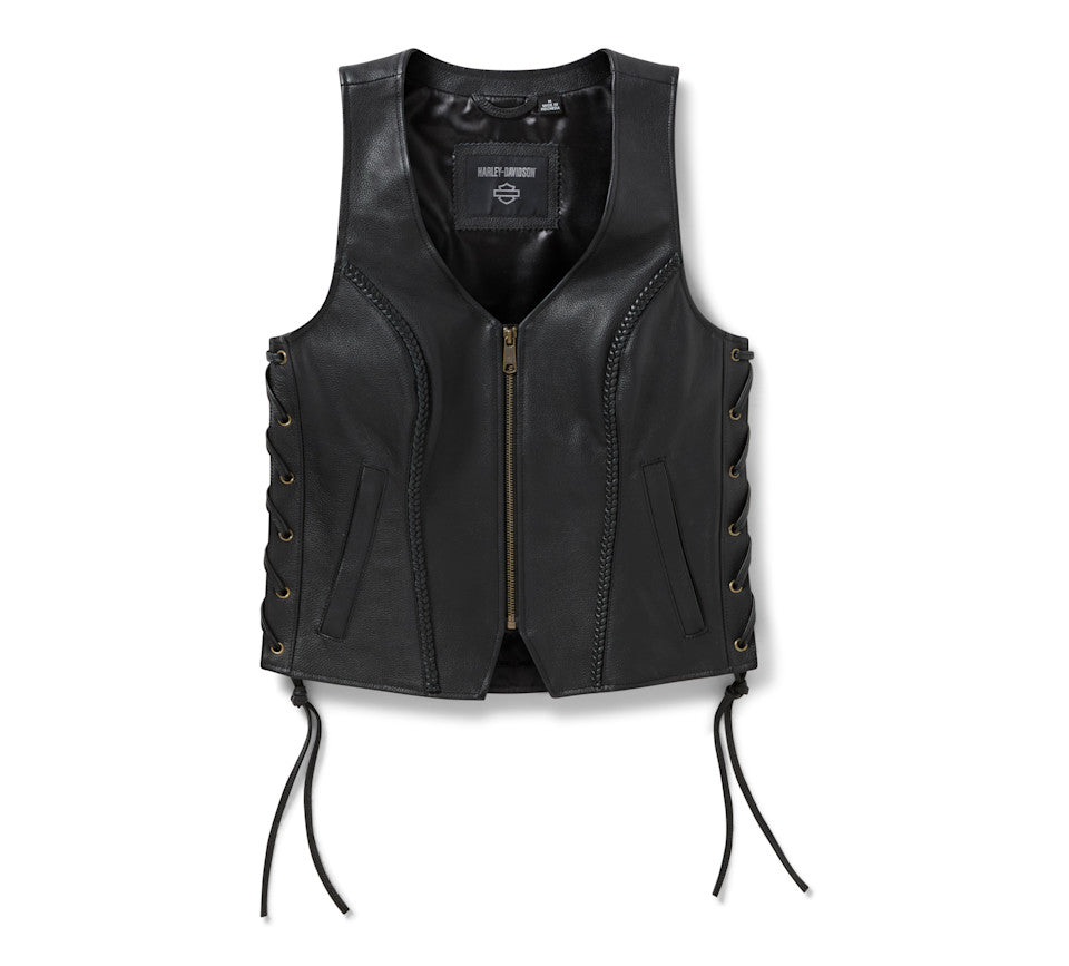 Harley Davidson® Women's Script Bling Leather Vest Black
