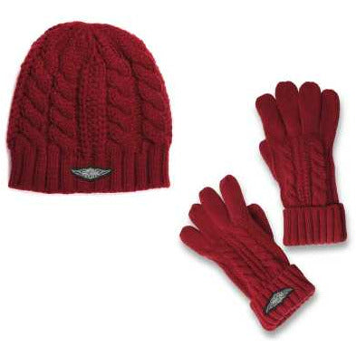 Harley Davidson® Women's Silver Wing Red Knit Hat and Glove Set