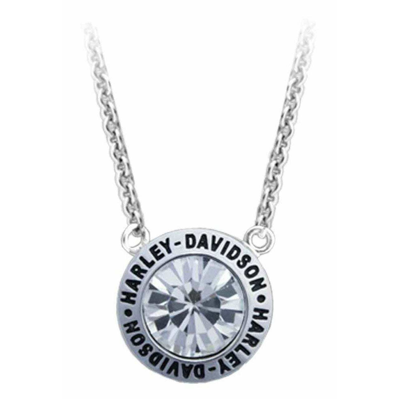 Harley-Davidson® Women's Valentines White Stone Gift Necklace - Silver