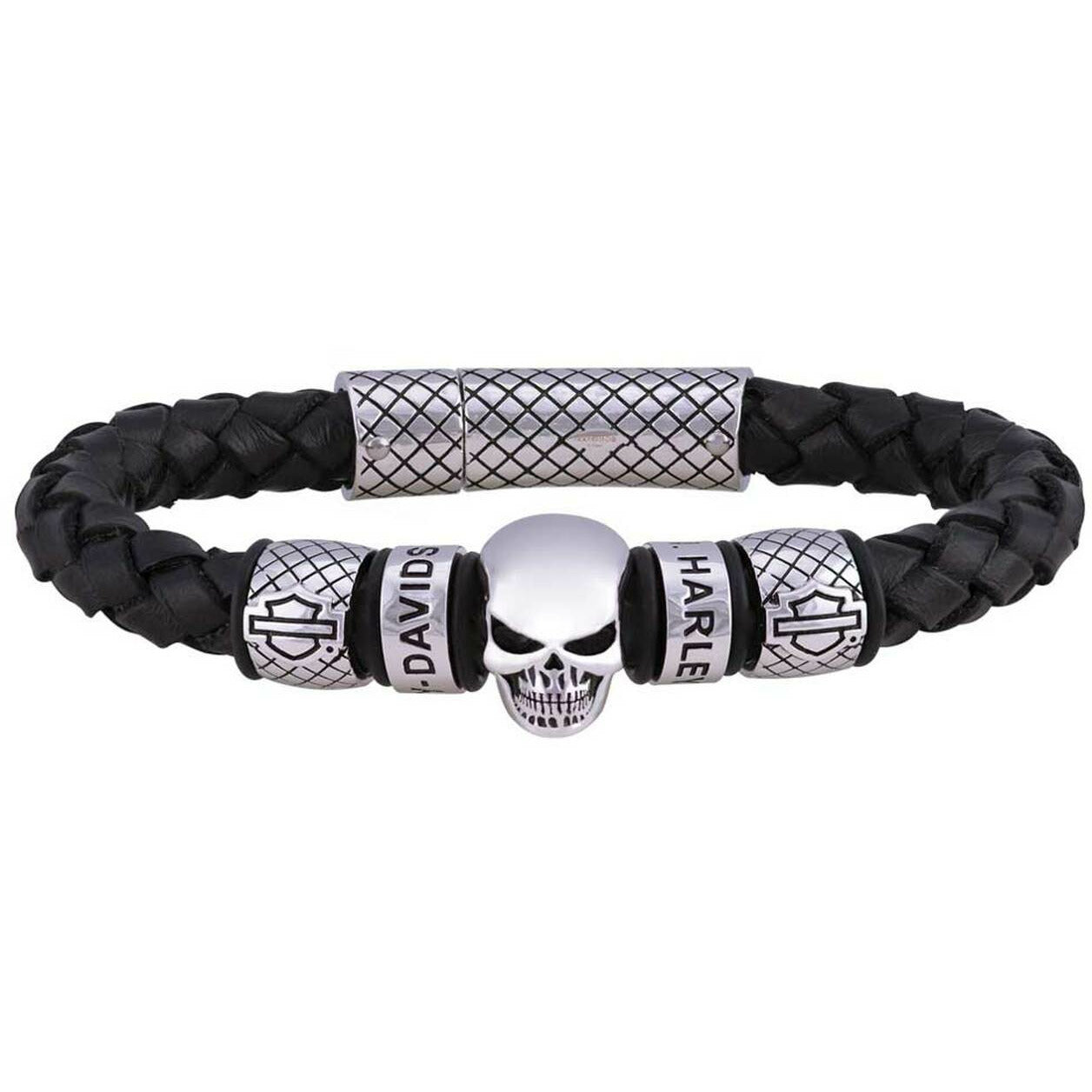 Harley-Davidson® Men's Skull Braided Leather Bracelet