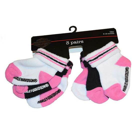 Harley-Davidson® Baby Girls' Socks, Three Pack, Pink/Black/White