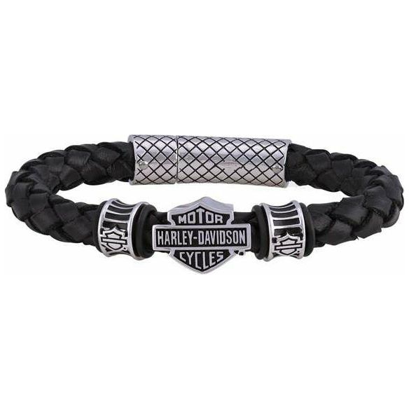 Harley-Davidson® Men's Bar & Shield Braided Leather Bracelet