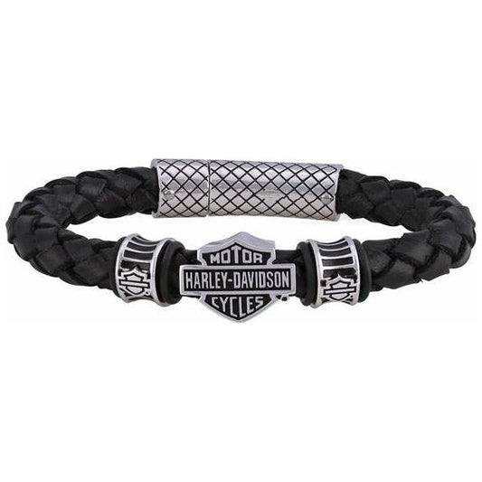 Harley-Davidson® Men's Bar & Shield Braided Leather Bracelet