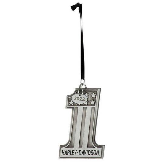 Harley-Davidson® 2022 Pewter Embossed #1 Logo Hanging Holiday Ornament - Silver