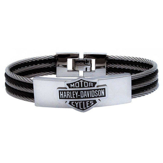 Harley-Davidson® Men's Bar & Shield Logo Steel Cable ID Bracelet