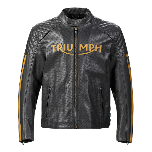 Triumph Braddan Air Racing Leather Jacket in Black and Gold