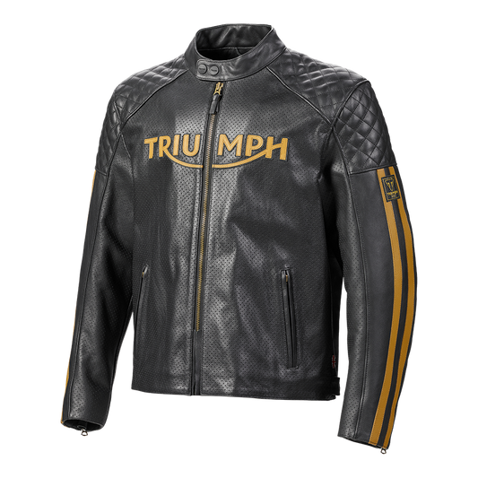 Triumph Braddan Air Racing Leather Jacket in Black and Gold